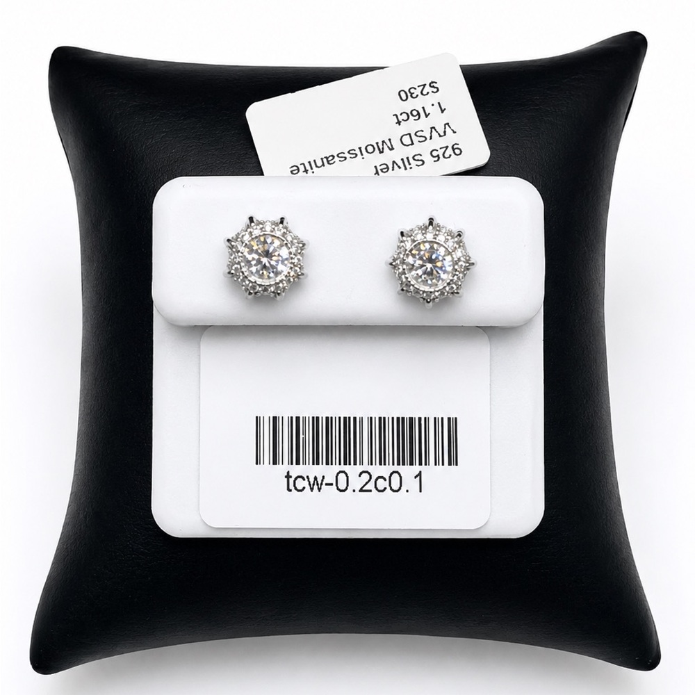 925 Sterling Silver 1.16CT MOISSANITE Halo Stud Screw Back Earrings